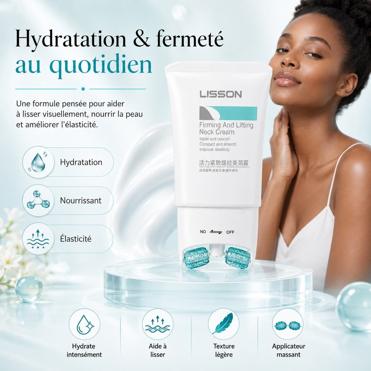 Crème raffermissante au collagène pour le cou avec rouleau de massage